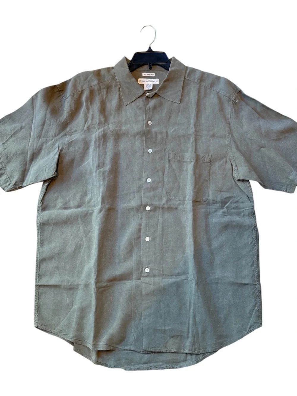 BANANA REPUBLIC Irish Linen Shirt Sleeve Button Up Shirt. Large. Light Olive.